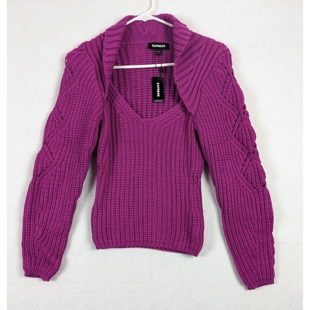 Express Cable Knit Womens Shirt Size XS Top Pullover Rayon Blend Purple